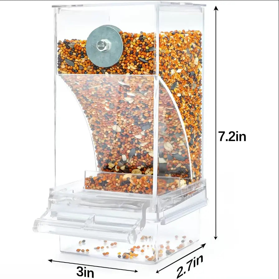 【Summbervibes】Bird Feeder Parrot No Mess No Drill Automatic Cage Feeder Dispenser Clear Seed Container for Small Medium Birds Parakeet Cockatiel Canary Lovebird Conure Cockatoo Transparent Material Easy Installation High Cost-Effective for Bird Lovers
