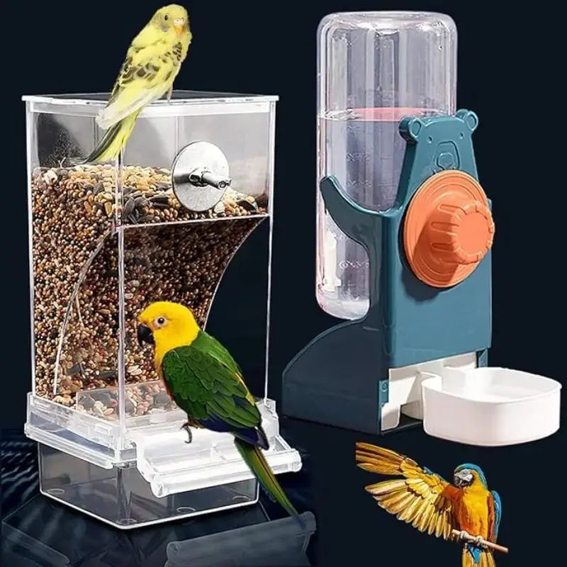 Hanging Pet Feeder and Water Dispenser Combo, Bird Feeding Tool, No Electricity Required, Automatic Gravity Feeder Parrot Food and Water Solution, Ideal for Parakeets, Lovebirds, and Squirrels
