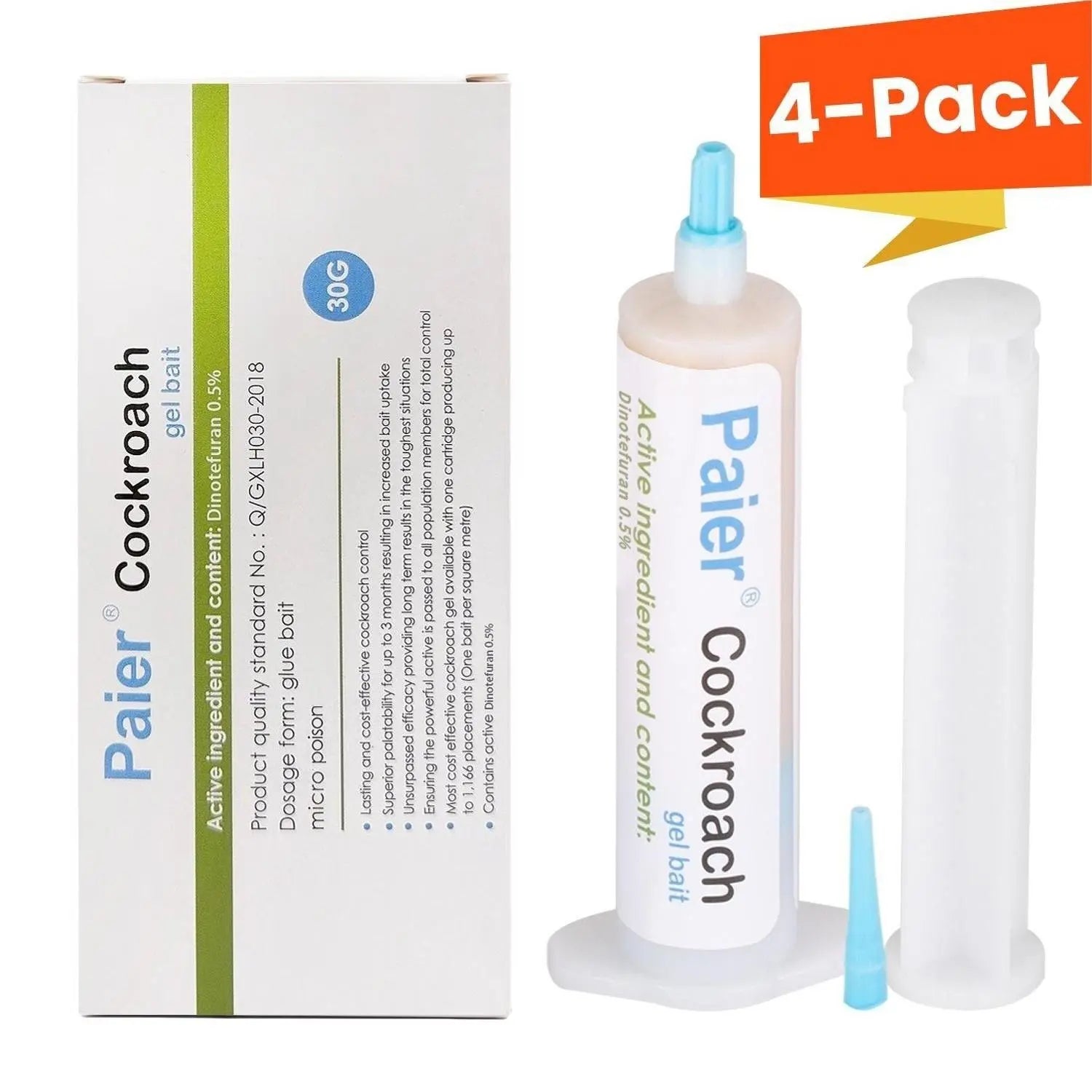 30G Cockroach Gel Bait - Cockroach Repellent Gel Mousse, Roach Killer with Plunger & Precision Tip, Indoor Outdoor Pest Control for German & American Roaches