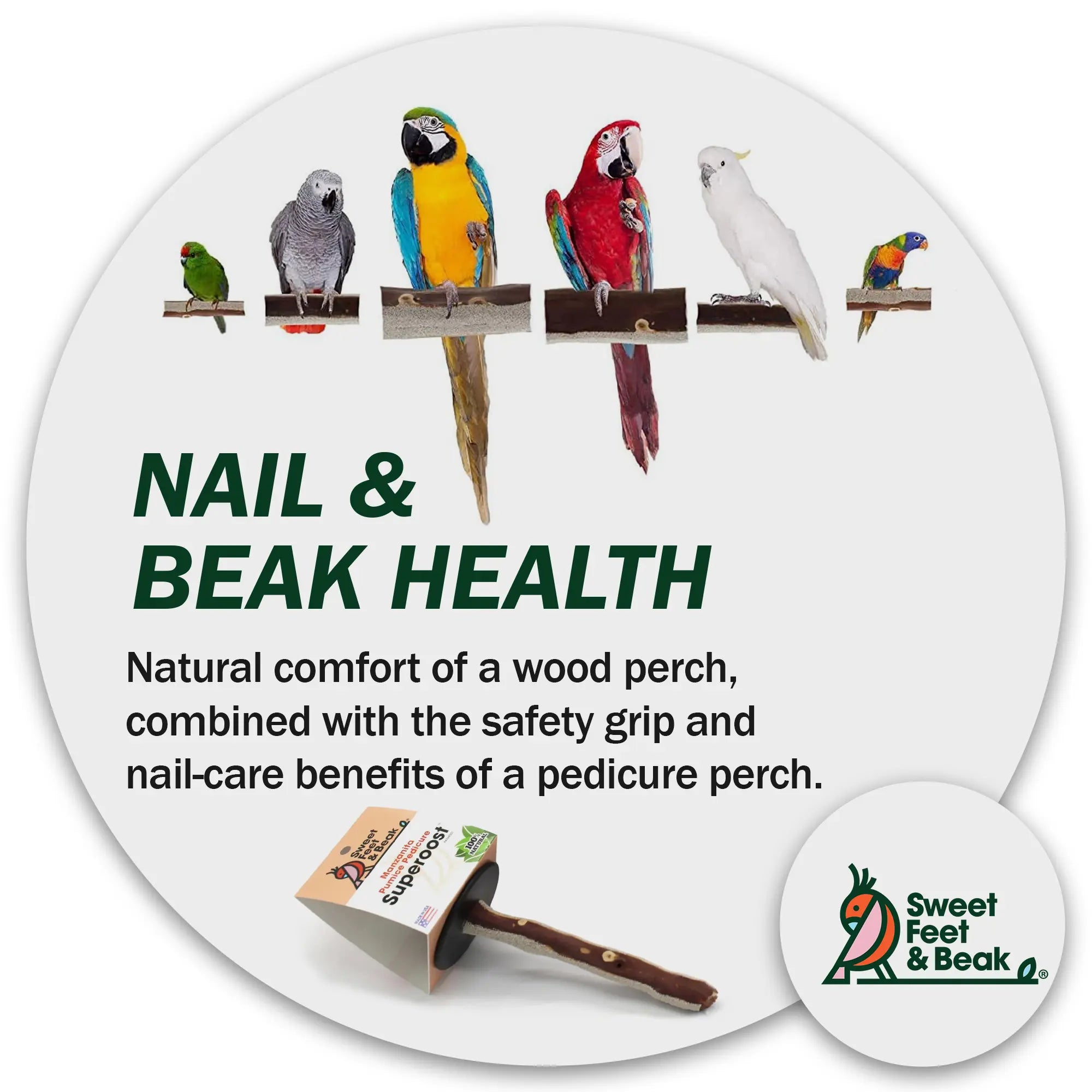 Superoost Manzanita Pumice Pedicure Perch - Easy Install Bird Cage Accessories for Healthy Feet, Small Birds, Nails & Beak - Natural XL Bird Perch 14"