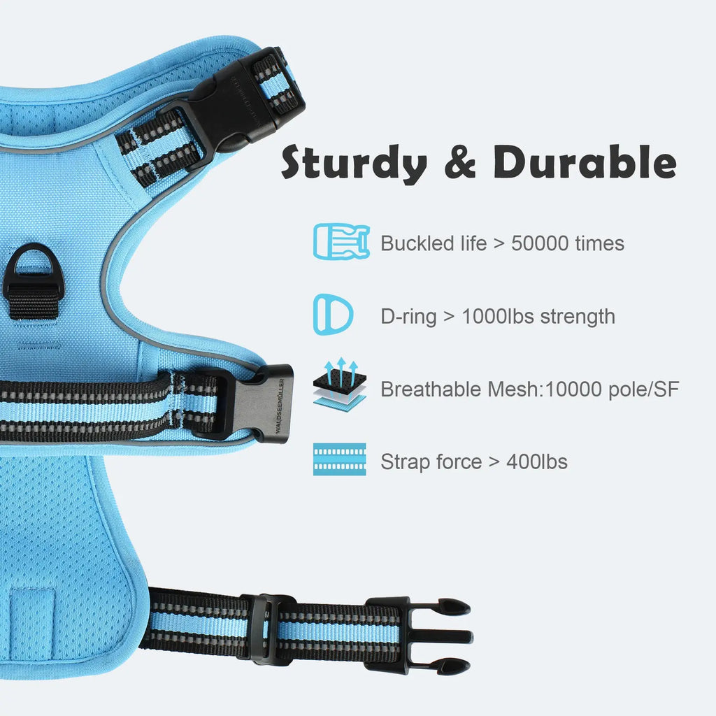 Durable Reflective Dog Harness with No-Pull Design, Adjustable Soft-Padded Vest, Dual Leash Clips, and Easy-Control Handle for Large Dogs
