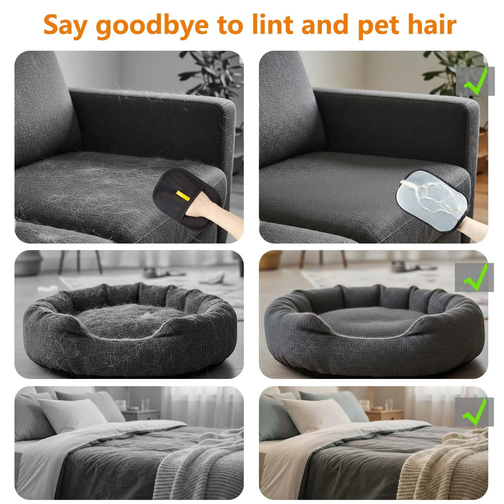 Electrostatic Pet Hair Removal Glove - Reusable Magic Brush for Efficient Hair Removal on Furniture, Carpets, and Car Seats (Black, 1 Pack)