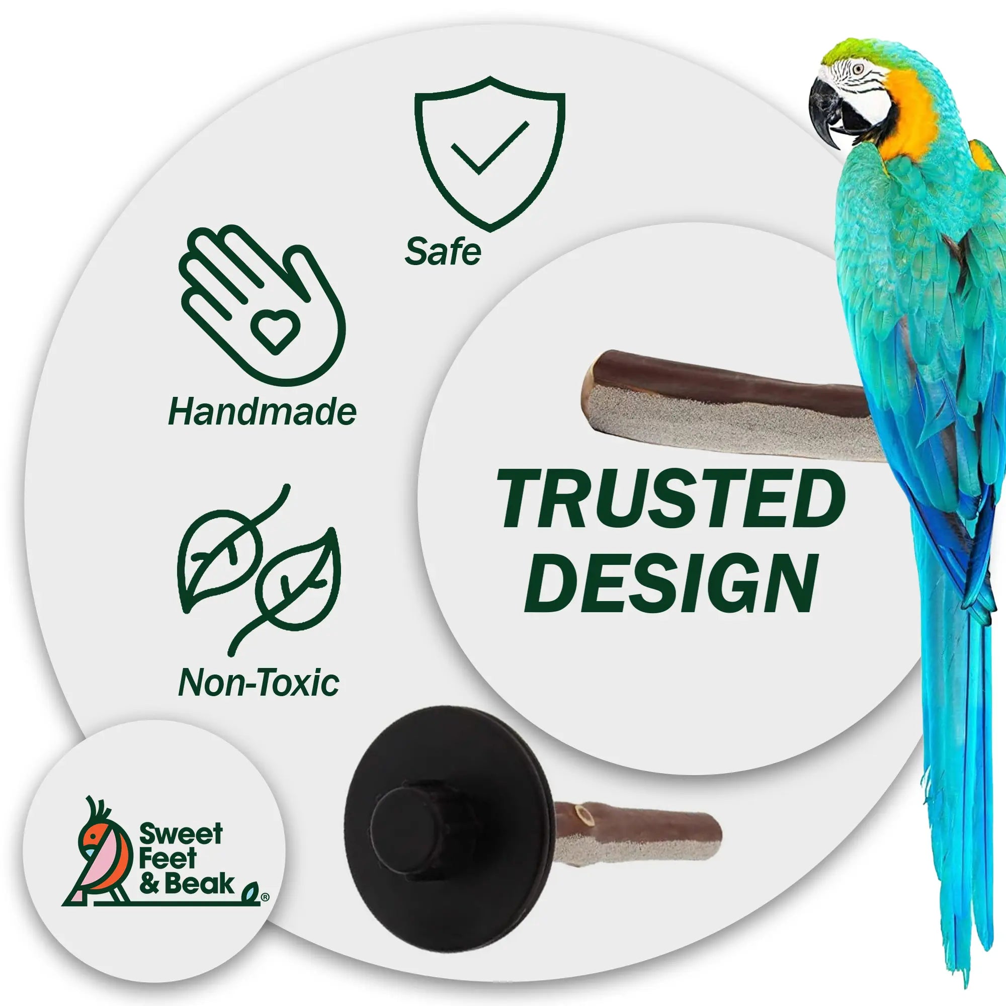 Superoost Manzanita Pumice Pedicure Perch - Easy Install Bird Cage Accessories for Healthy Feet, Small Birds, Nails & Beak - Natural XL Bird Perch 14"