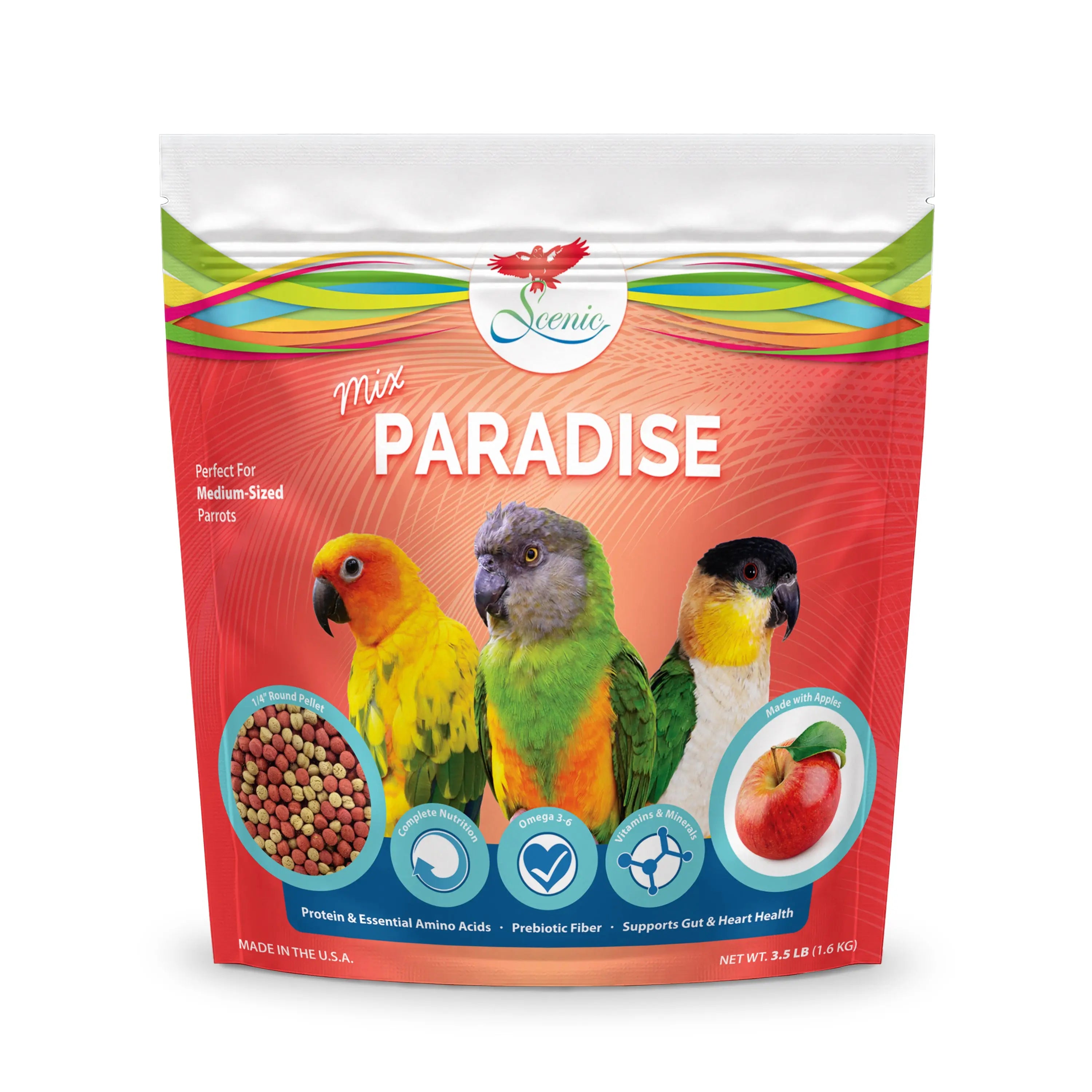 Scenic Mix Paradise Medium Parrot Food - 3.5 Lb Bag - 1/4" Bird Pellets - Complete Nutrition for Sun Conures, Pionus, Senegals, Caiques & More