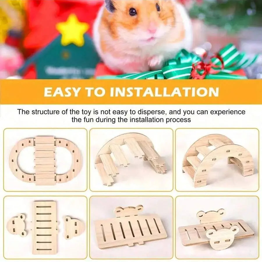 Delightful Wooden Hamster Toy House Swing and Teeter-Totter Set - Perfect for Dwarf Hamsters, Sandhamsters, and Mice!
