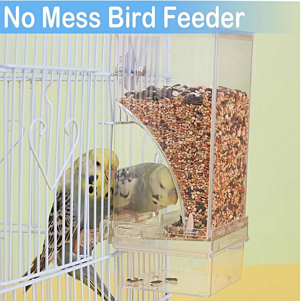 【Summbervibes】Bird Feeder Parrot No Mess No Drill Automatic Cage Feeder Dispenser Clear Seed Container for Small Medium Birds Parakeet Cockatiel Canary Lovebird Conure Cockatoo Transparent Material Easy Installation High Cost-Effective for Bird Lovers