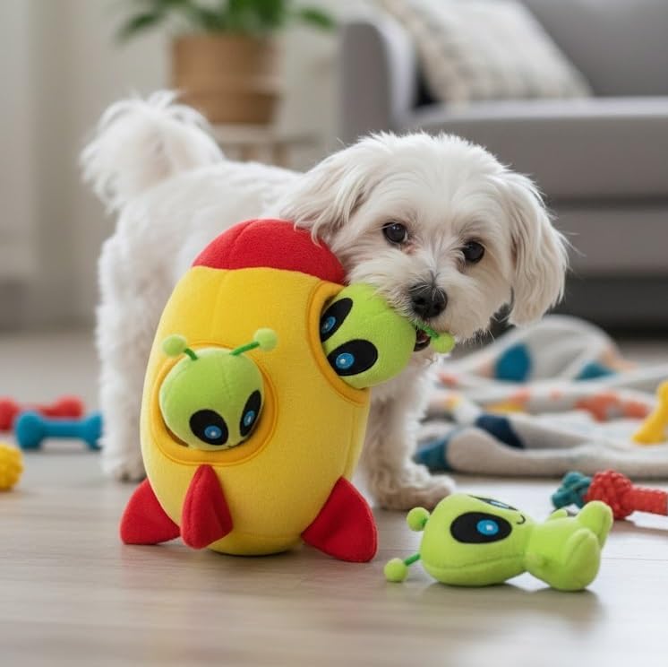 Exciting Interactive Squeaky Plush Hide and Seek Alien Puzzle Toy for Small Dogs – Perfect for Playtime and Bonding!