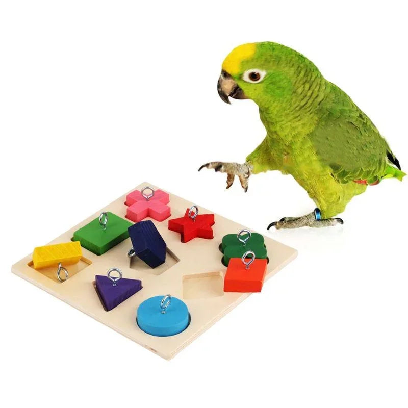 "Feathered Architects: The Ultimate Wooden Block Puzzle for Your Bird's Next Big Construction Project!"