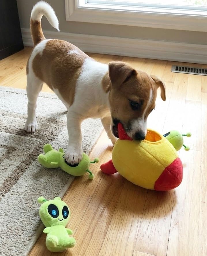 Exciting Interactive Squeaky Plush Hide and Seek Alien Puzzle Toy for Small Dogs – Perfect for Playtime and Bonding!