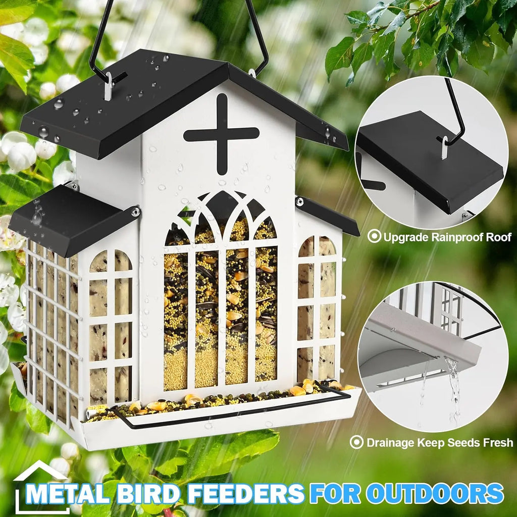 Wildpark 5LB Church Metal Hanging Bird Feeder for Outdoors, Weatherproof Suet Feeders for outside Hanging, Large Bird Feeders Great for Attracting Finch, Woodpecker and More Wild Birds-White