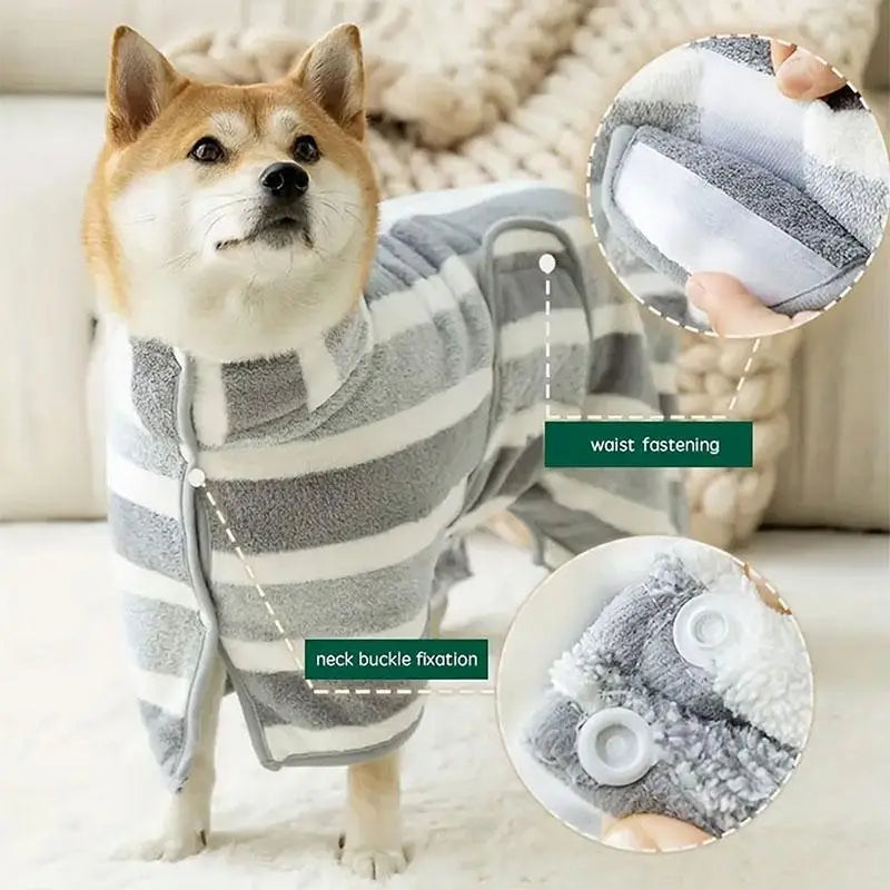 Striped Pattern Pet Bath Towel, 1 Count Cute Pet Bath Robe with Neck Buckle, Quick Drying Pet Bathing Accessories, Dog & Cat Grooming Supplies, Pet Products, Dog Accessories