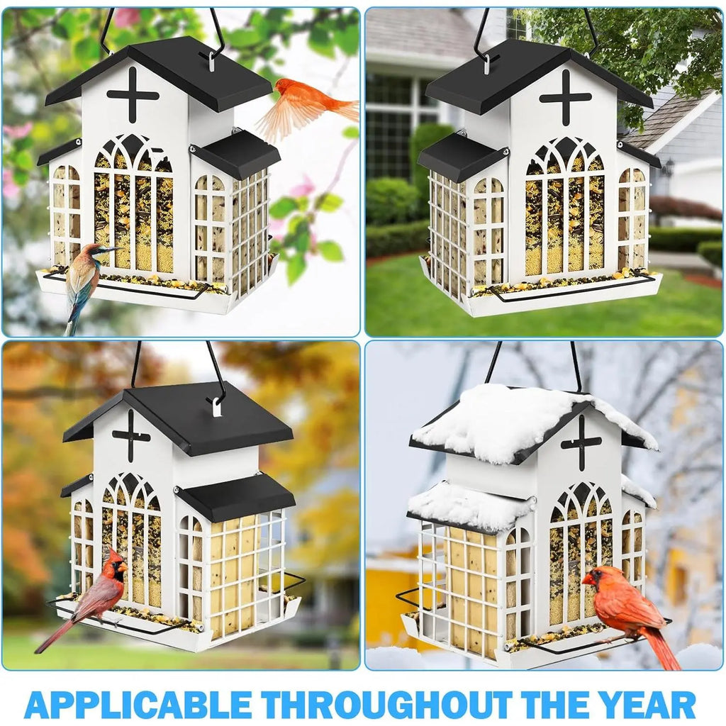 Wildpark 5LB Church Metal Hanging Bird Feeder for Outdoors, Weatherproof Suet Feeders for outside Hanging, Large Bird Feeders Great for Attracting Finch, Woodpecker and More Wild Birds-White