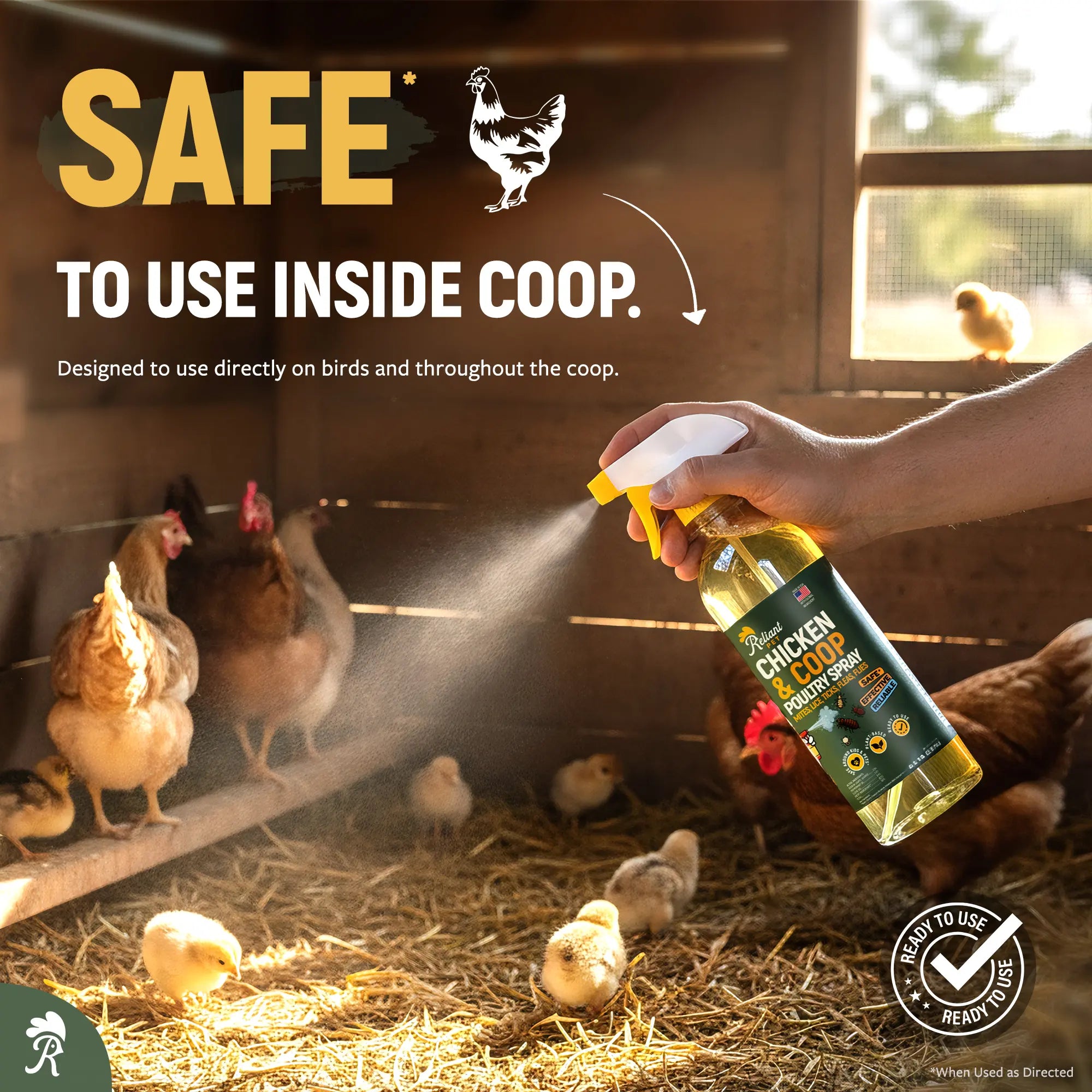 Reliant Pet Chicken & Coop Poultry Spray for Mites, Lice, Ticks, Fleas, and Flies - Safe for Chickens with No Egg Removal Required - Special Mother's Day and Father's Day Promotion