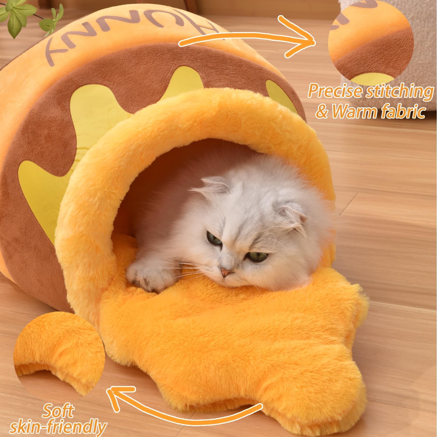 Cozy Honey Pot Cat Cave Bed - Soft Rebound Sponge Nest with Washable Cushion for Small Cats & Dogs