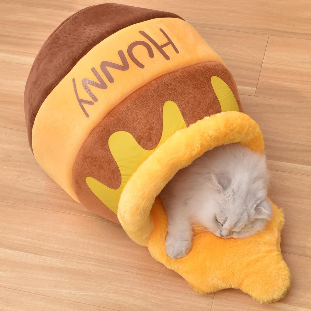 Cozy Honey Pot Cat Cave Bed - Soft Rebound Sponge Nest with Washable Cushion for Small Cats & Dogs