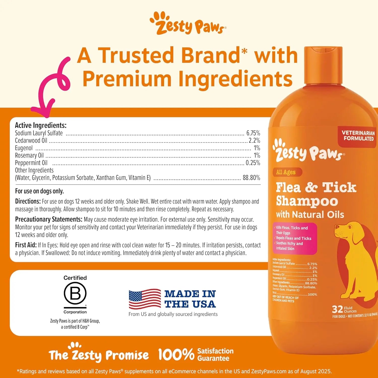 Transform Bath Time into Bliss with Zesty Paws Natural Flea and Tick Removal Shampoo for Dogs - 16 Fl Oz of Soothing Cedarwood and Peppermint Formula for Healthy Skin and Coat
