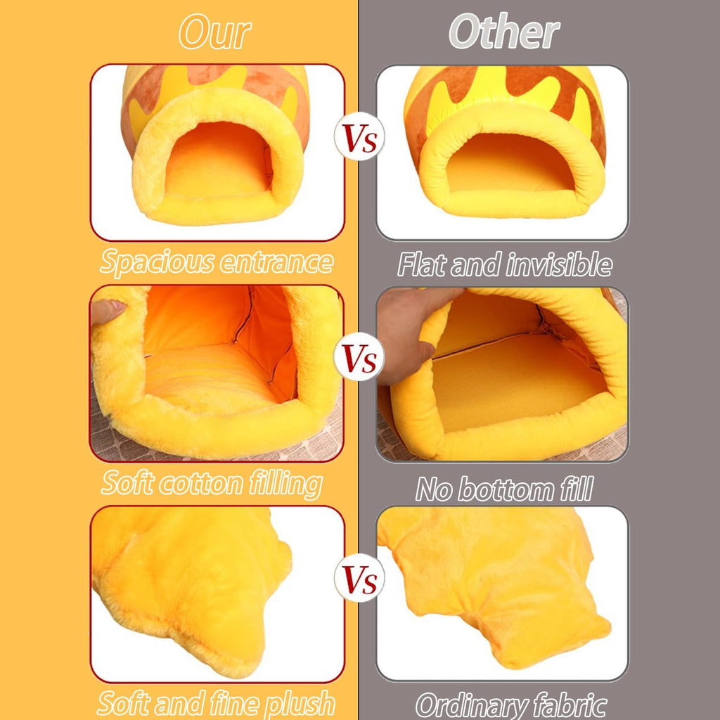 Cozy Honey Pot Cat Cave Bed - Soft Rebound Sponge Nest with Washable Cushion for Small Cats & Dogs
