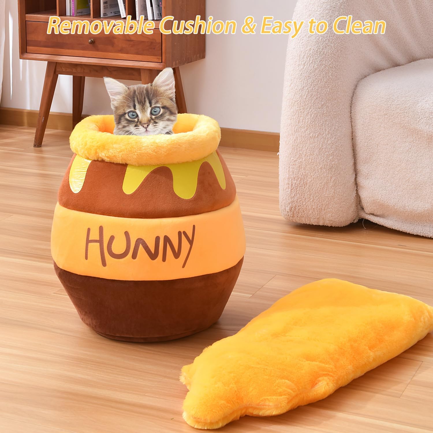 Cozy Honey Pot Cat Cave Bed - Soft Rebound Sponge Nest with Washable Cushion for Small Cats & Dogs