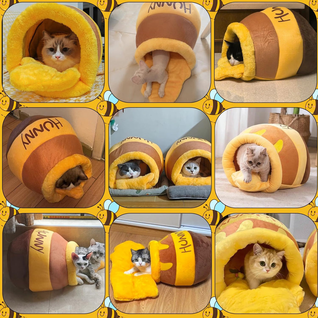 Cozy Honey Pot Cat Cave Bed - Soft Rebound Sponge Nest with Washable Cushion for Small Cats & Dogs