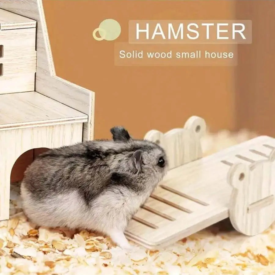 Delightful Wooden Hamster Toy House Swing and Teeter-Totter Set - Perfect for Dwarf Hamsters, Sandhamsters, and Mice!