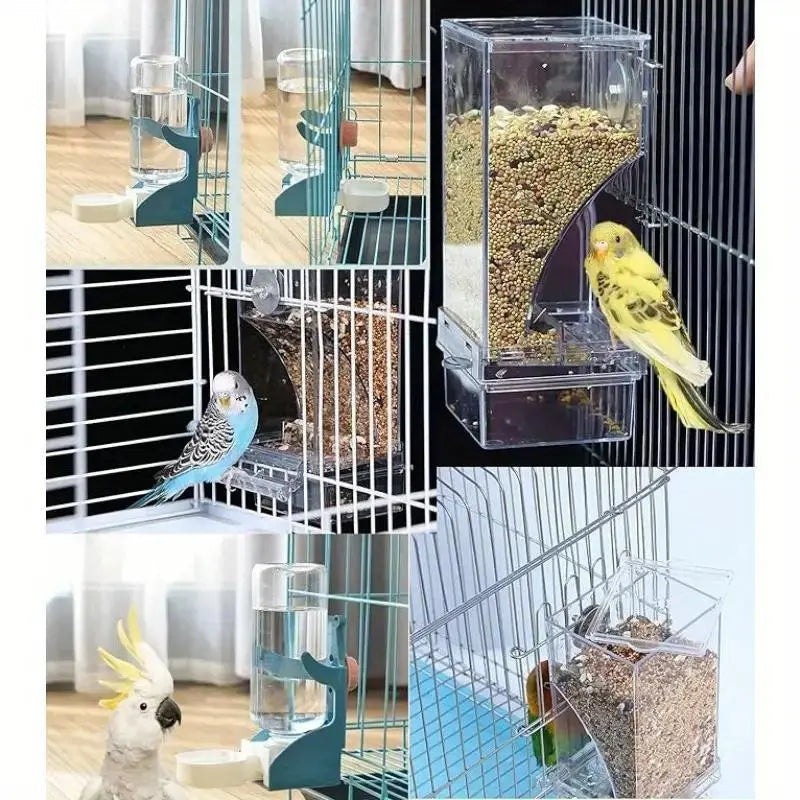 Hanging Pet Feeder and Water Dispenser Combo, Bird Feeding Tool, No Electricity Required, Automatic Gravity Feeder Parrot Food and Water Solution, Ideal for Parakeets, Lovebirds, and Squirrels