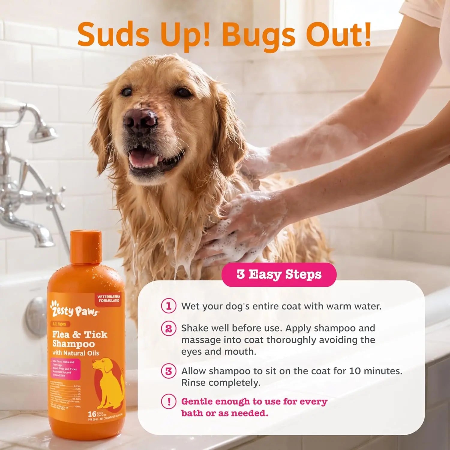 Transform Bath Time into Bliss with Zesty Paws Natural Flea and Tick Removal Shampoo for Dogs - 16 Fl Oz of Soothing Cedarwood and Peppermint Formula for Healthy Skin and Coat