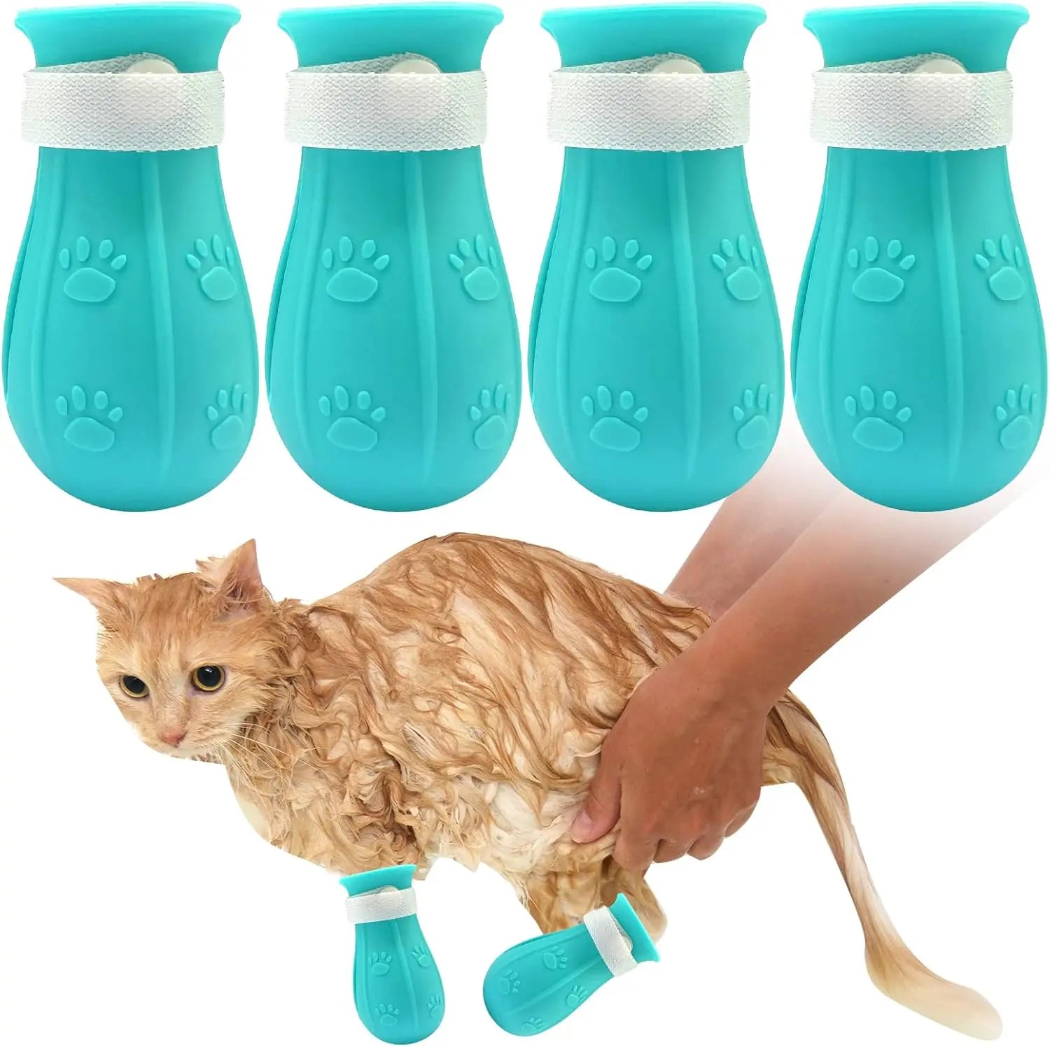 Keep Your Furry Friends Safe and Stylish with Our Cat Bathing Shoes! 🐾✨ 4 Pairs of Silicone Paw Protectors for Stress-Free Baths! 🛁❤️ #PetGrooming #CatCare