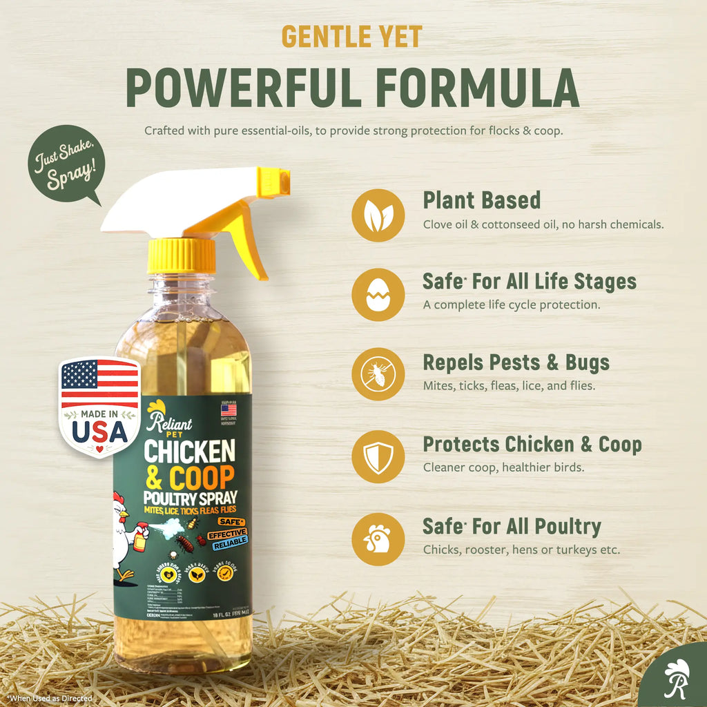 Reliant Pet Chicken & Coop Poultry Spray for Mites, Lice, Ticks, Fleas, and Flies - Safe for Chickens with No Egg Removal Required - Special Mother's Day and Father's Day Promotion