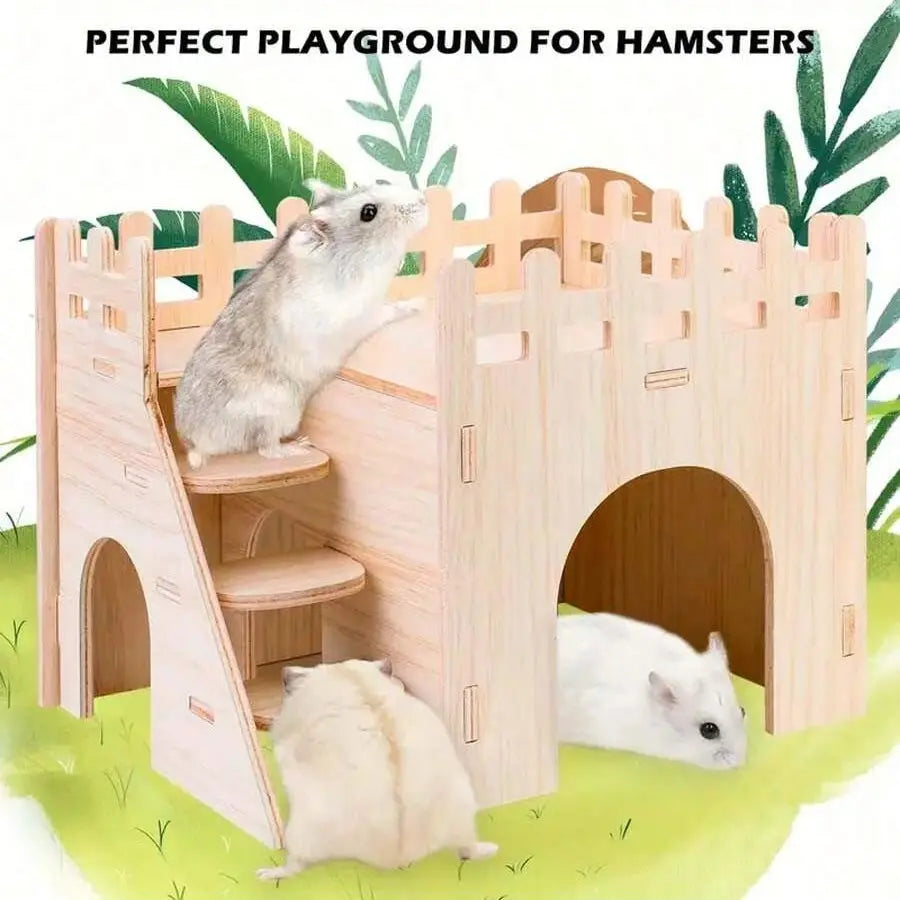 Delightful Wooden Hamster Toy House Swing and Teeter-Totter Set - Perfect for Dwarf Hamsters, Sandhamsters, and Mice!