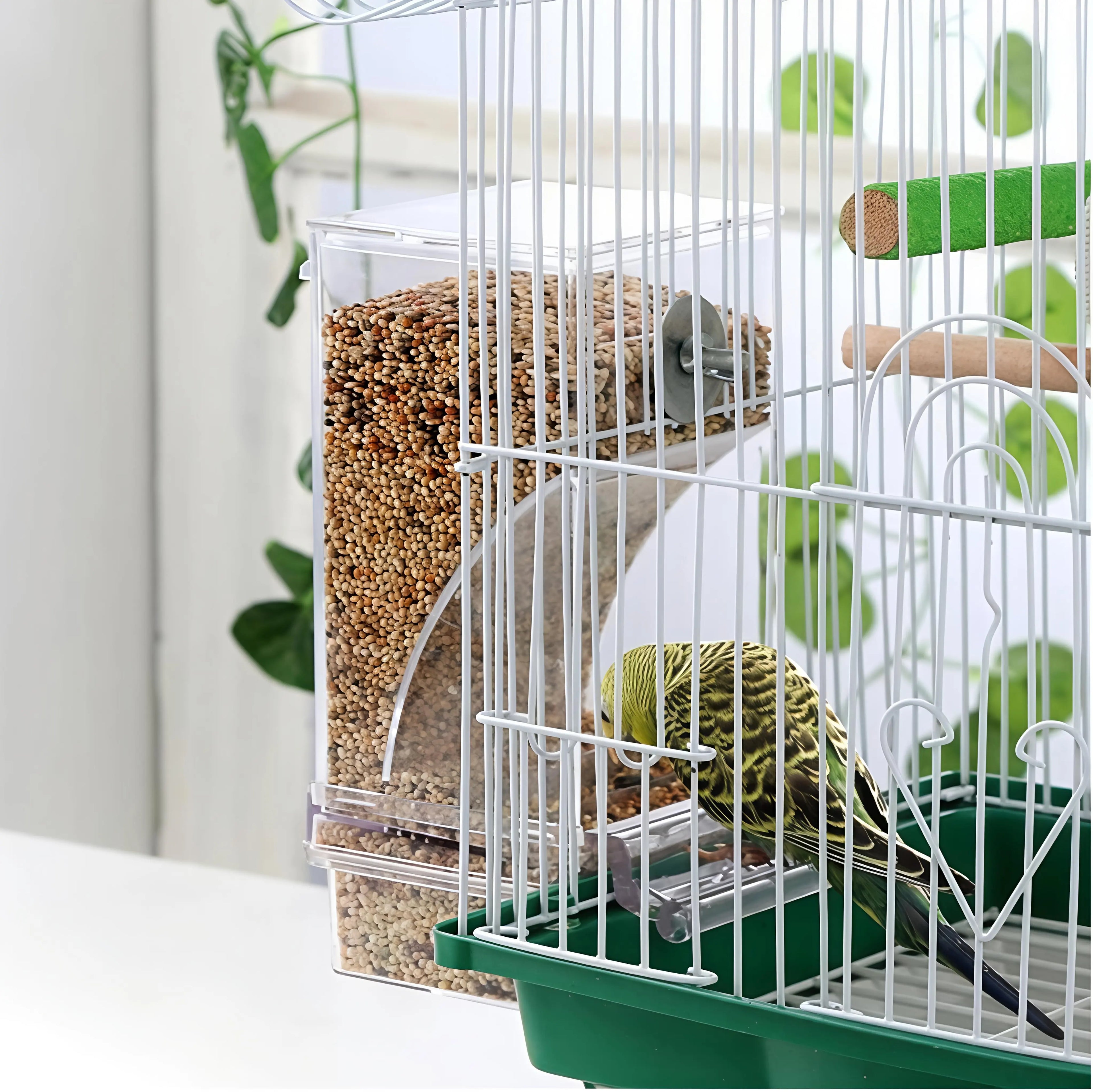 【Summbervibes】Bird Feeder Parrot No Mess No Drill Automatic Cage Feeder Dispenser Clear Seed Container for Small Medium Birds Parakeet Cockatiel Canary Lovebird Conure Cockatoo Transparent Material Easy Installation High Cost-Effective for Bird Lovers
