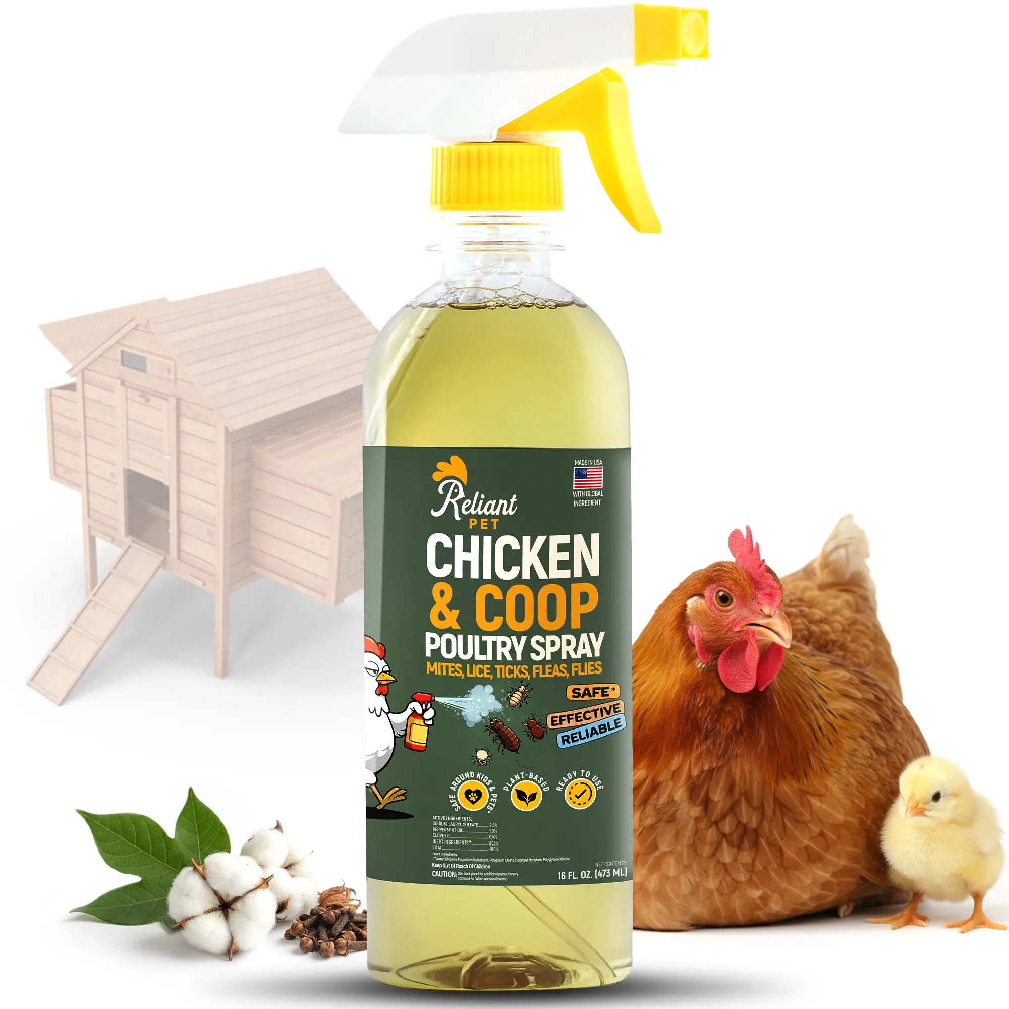 Reliant Pet Chicken & Coop Poultry Spray for Mites, Lice, Ticks, Fleas, and Flies - Safe for Chickens with No Egg Removal Required - Special Mother's Day and Father's Day Promotion
