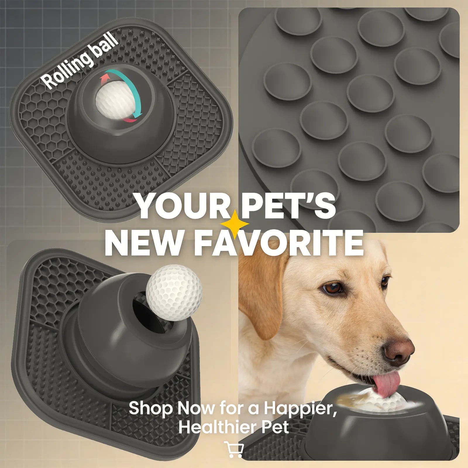 Slow Feeder Dog Bowls & Lick Mat for Liquid and Thick Treat, Anti-Slip Dog Lick Bowl with Interactive Rolling Ball, 5/6 Cup Pup Licking Toy for Large Medium Small Dogs and Cats