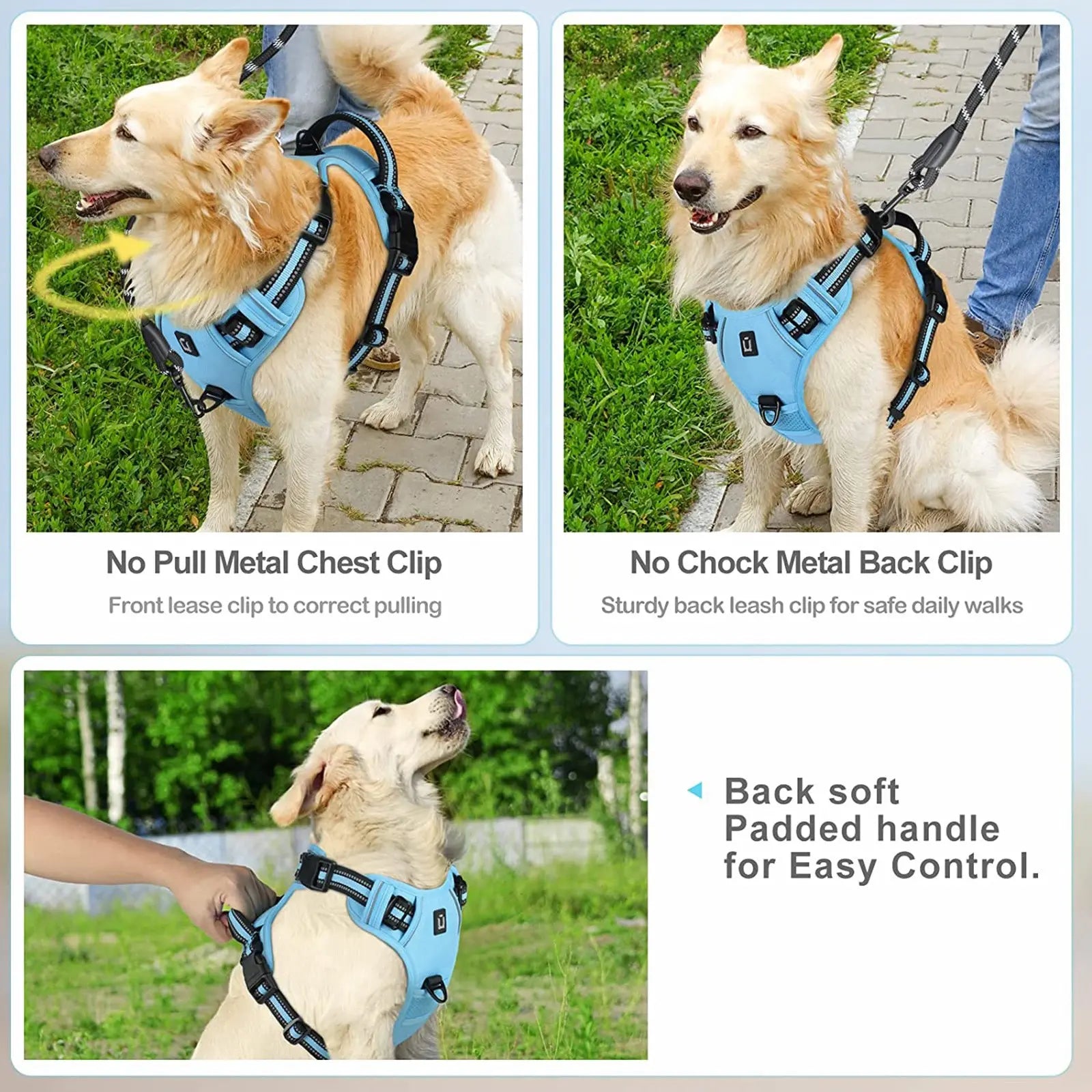 Durable Reflective Dog Harness with No-Pull Design, Adjustable Soft-Padded Vest, Dual Leash Clips, and Easy-Control Handle for Large Dogs