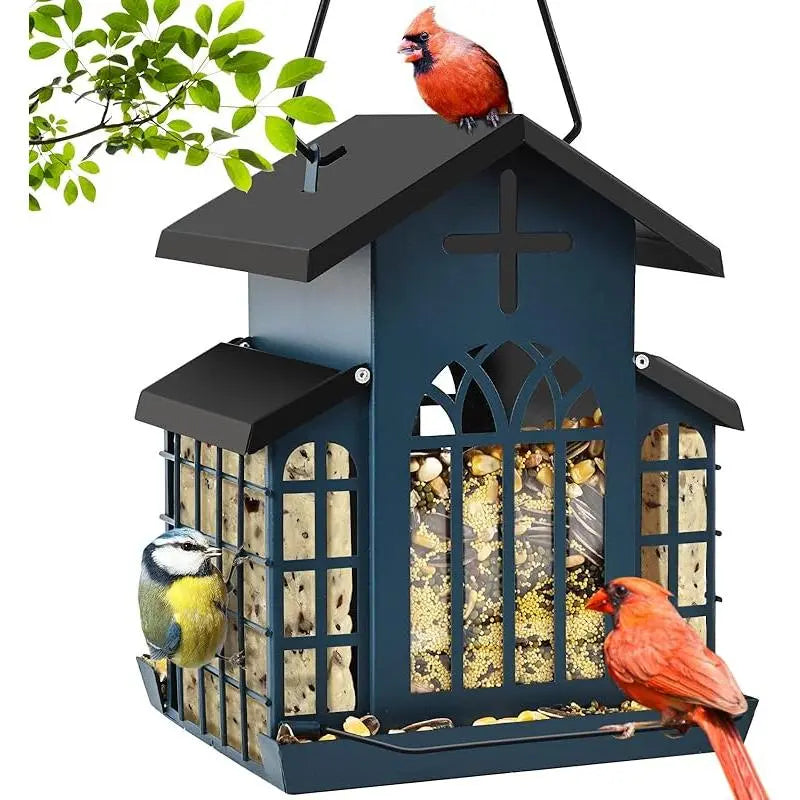 Wildpark 5LB Church Metal Hanging Bird Feeder for Outdoors, Weatherproof Suet Feeders for outside Hanging, Large Bird Feeders Great for Attracting Finch, Woodpecker and More Wild Birds-White