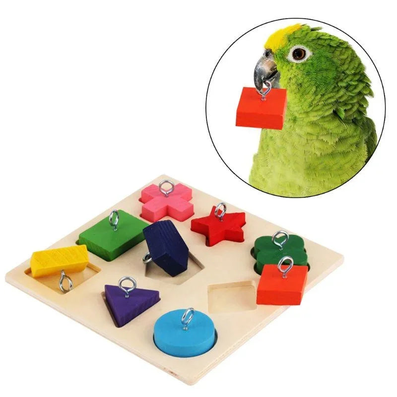 "Feathered Architects: The Ultimate Wooden Block Puzzle for Your Bird's Next Big Construction Project!"