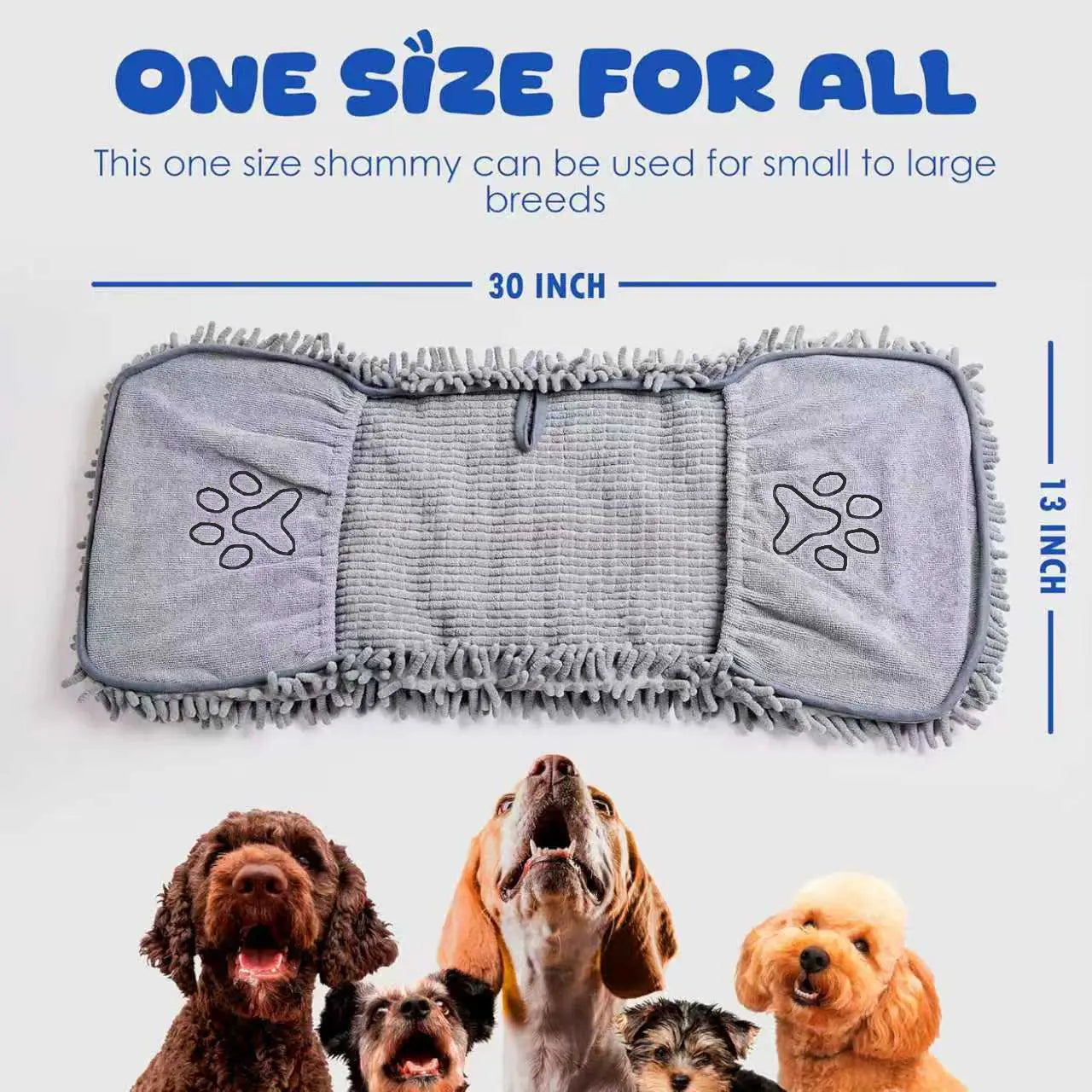 Ultra-Absorbent Microfiber Dog Towel with Hand Pockets – Quick Drying & Machine Washable for Medium to Large Dogs (30 x 13)