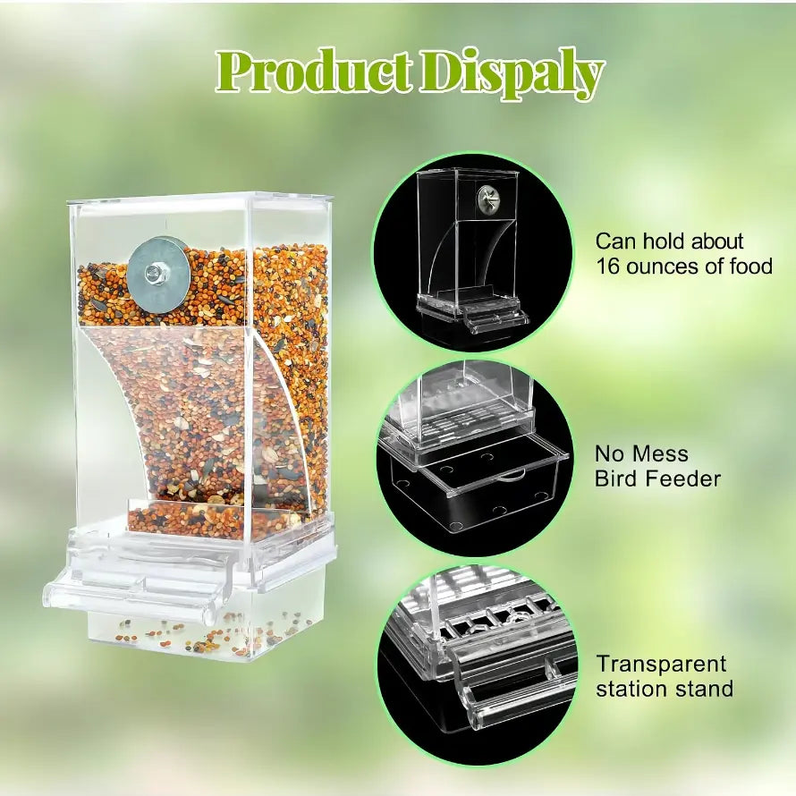 【Summbervibes】Bird Feeder Parrot No Mess No Drill Automatic Cage Feeder Dispenser Clear Seed Container for Small Medium Birds Parakeet Cockatiel Canary Lovebird Conure Cockatoo Transparent Material Easy Installation High Cost-Effective for Bird Lovers