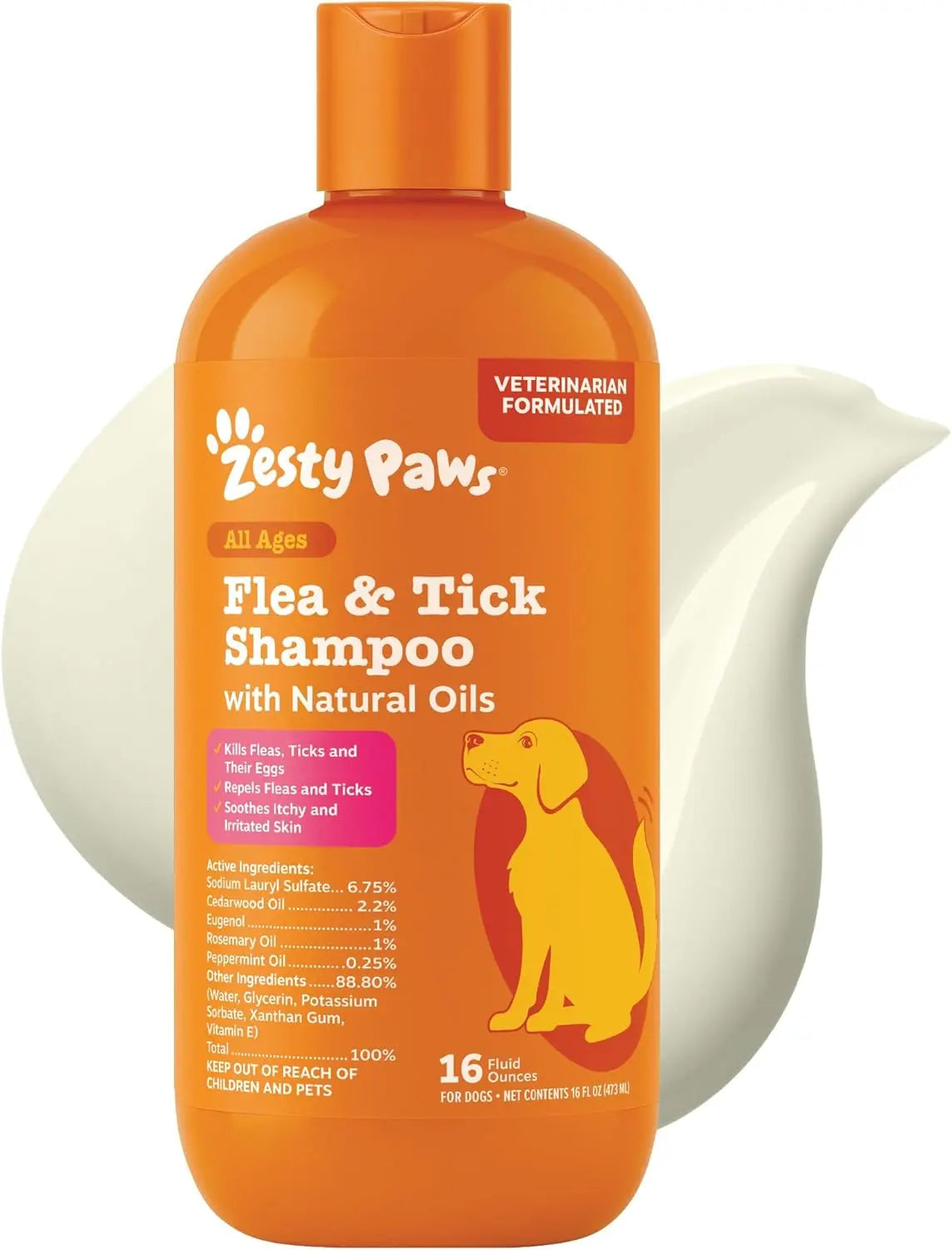 Transform Bath Time into Bliss with Zesty Paws Natural Flea and Tick Removal Shampoo for Dogs - 16 Fl Oz of Soothing Cedarwood and Peppermint Formula for Healthy Skin and Coat