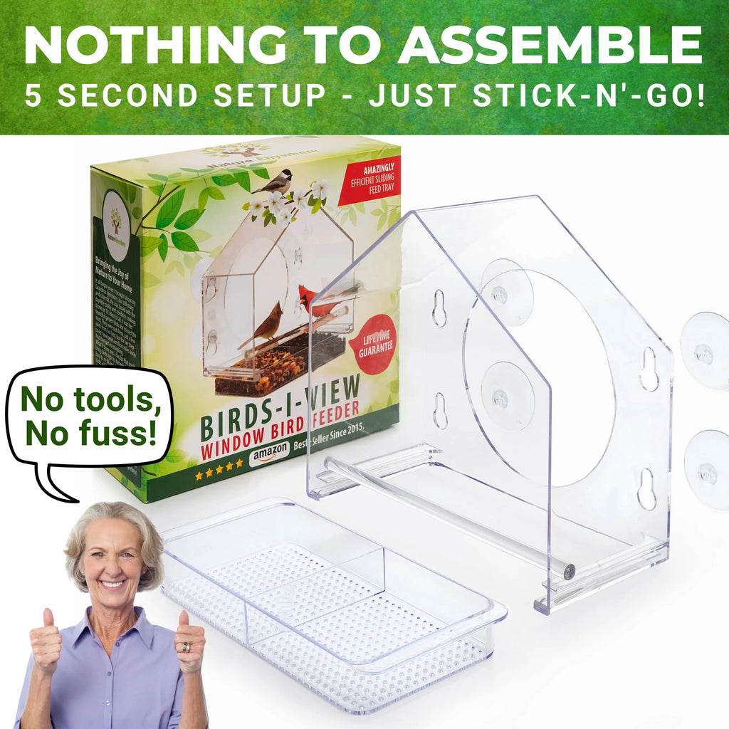 Window Bird Feeder Clear Acrylic with 4 Strong Suction Cups, Removable Sliding Tray, Easy to Clean, Weatherproof Outdoor Bird Feeder for Close up Bird Watching, Great Gift for Bird Lovers, Moms, Seniors and Nature Fans | Nature Anywhere