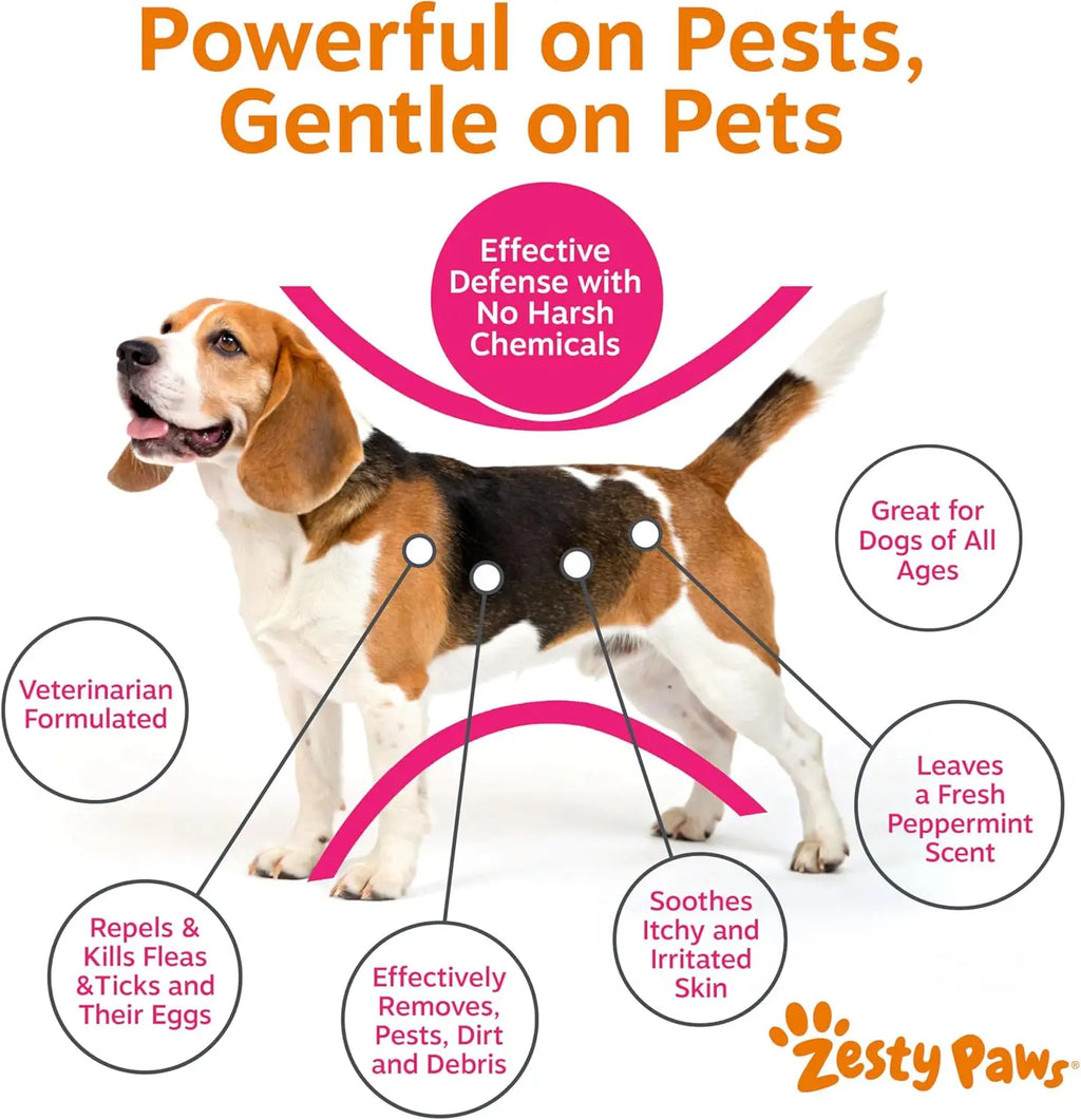 Transform Bath Time into Bliss with Zesty Paws Natural Flea and Tick Removal Shampoo for Dogs - 16 Fl Oz of Soothing Cedarwood and Peppermint Formula for Healthy Skin and Coat