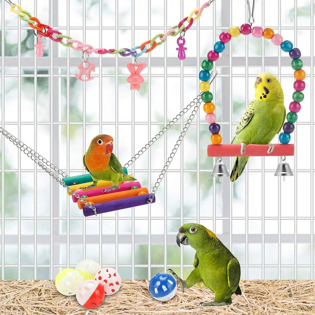 Bird Toy Set, 11Pcs/Set Colorful Bird Toy, Bird Chew Toy, Bird Swing Toy, Bird Cage Toy, Pet Supplies for Parrot, Cockatiel, Parakeet, Lovebird