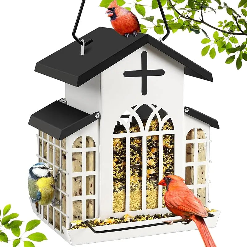 Wildpark 5LB Church Metal Hanging Bird Feeder for Outdoors, Weatherproof Suet Feeders for outside Hanging, Large Bird Feeders Great for Attracting Finch, Woodpecker and More Wild Birds-White