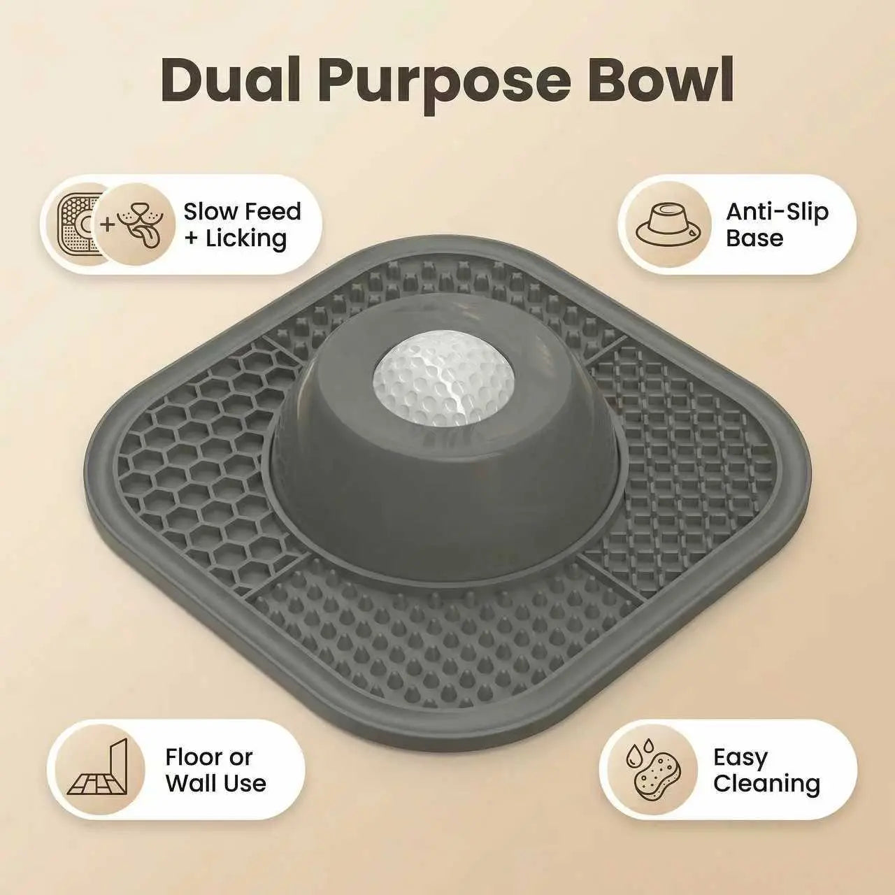 Slow Feeder Dog Bowls & Lick Mat for Liquid and Thick Treat, Anti-Slip Dog Lick Bowl with Interactive Rolling Ball, 5/6 Cup Pup Licking Toy for Large Medium Small Dogs and Cats